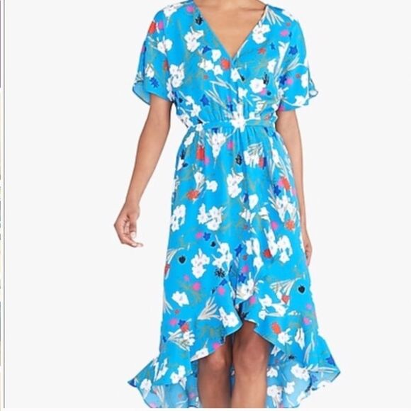 J Crew High-Low Faux Wrap Dress Size M floral print Blue White - Picture 3 of 8